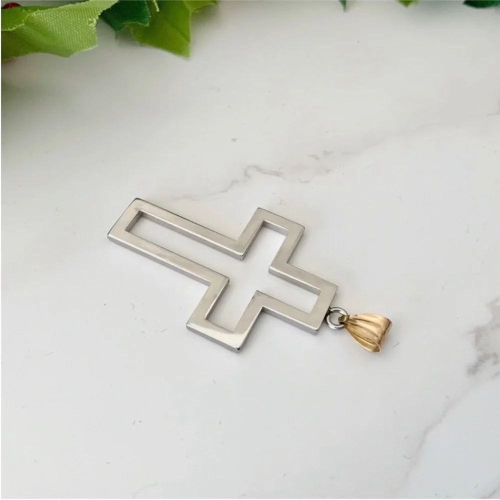 Stainless Steel Open Cross Pendant on 17” Black Cord